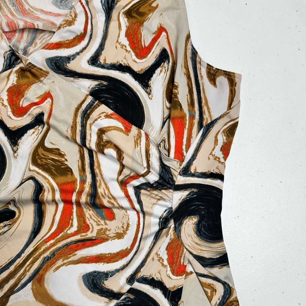 EUC Cato Women’s Gold/Black/Tan Swirl Pattern Faux Wrap Sleeveless Top Blouse XL - Picture 4 of 7